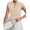 imageLYANER Womens Elegant Notch V Neck Lace Trim Cap Sleeve Blouse Shirt Sleeveless TopBeige