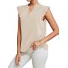 imageLYANER Womens Elegant Notch V Neck Lace Trim Cap Sleeve Blouse Shirt Sleeveless TopBeige