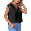 imageLYANER Womens Elegant Notch V Neck Lace Trim Cap Sleeve Blouse Shirt Sleeveless TopBlack