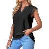 imageLYANER Womens Elegant Notch V Neck Lace Trim Cap Sleeve Blouse Shirt Sleeveless TopBlack