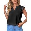 imageLYANER Womens Elegant Notch V Neck Lace Trim Cap Sleeve Blouse Shirt Sleeveless TopBlack