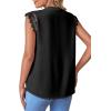 imageLYANER Womens Elegant Notch V Neck Lace Trim Cap Sleeve Blouse Shirt Sleeveless TopBlack