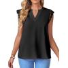 imageLYANER Womens Elegant Notch V Neck Lace Trim Cap Sleeve Blouse Shirt Sleeveless TopBlack