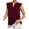 imageLYANER Womens Elegant Notch V Neck Lace Trim Cap Sleeve Blouse Shirt Sleeveless TopBurgundy