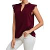 imageLYANER Womens Elegant Notch V Neck Lace Trim Cap Sleeve Blouse Shirt Sleeveless TopBurgundy