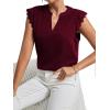 imageLYANER Womens Elegant Notch V Neck Lace Trim Cap Sleeve Blouse Shirt Sleeveless TopBurgundy