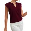 imageLYANER Womens Elegant Notch V Neck Lace Trim Cap Sleeve Blouse Shirt Sleeveless TopBurgundy
