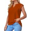 imageLYANER Womens Elegant Notch V Neck Lace Trim Cap Sleeve Blouse Shirt Sleeveless TopBurn Orange
