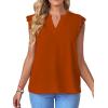 imageLYANER Womens Elegant Notch V Neck Lace Trim Cap Sleeve Blouse Shirt Sleeveless TopBurn Orange
