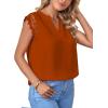 imageLYANER Womens Elegant Notch V Neck Lace Trim Cap Sleeve Blouse Shirt Sleeveless TopBurn Orange
