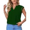 imageLYANER Womens Elegant Notch V Neck Lace Trim Cap Sleeve Blouse Shirt Sleeveless TopDark Green