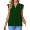 imageLYANER Womens Elegant Notch V Neck Lace Trim Cap Sleeve Blouse Shirt Sleeveless TopDark Green