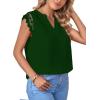 imageLYANER Womens Elegant Notch V Neck Lace Trim Cap Sleeve Blouse Shirt Sleeveless TopDark Green