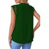 imageLYANER Womens Elegant Notch V Neck Lace Trim Cap Sleeve Blouse Shirt Sleeveless TopDark Green