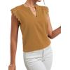 imageLYANER Womens Elegant Notch V Neck Lace Trim Cap Sleeve Blouse Shirt Sleeveless TopDeep Khaki