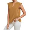 imageLYANER Womens Elegant Notch V Neck Lace Trim Cap Sleeve Blouse Shirt Sleeveless TopDeep Khaki