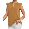 imageLYANER Womens Elegant Notch V Neck Lace Trim Cap Sleeve Blouse Shirt Sleeveless TopDeep Khaki