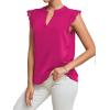 imageLYANER Womens Elegant Notch V Neck Lace Trim Cap Sleeve Blouse Shirt Sleeveless TopHot Pink