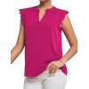 imageLYANER Womens Elegant Notch V Neck Lace Trim Cap Sleeve Blouse Shirt Sleeveless TopHot Pink