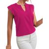 imageLYANER Womens Elegant Notch V Neck Lace Trim Cap Sleeve Blouse Shirt Sleeveless TopHot Pink