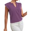 imageLYANER Womens Elegant Notch V Neck Lace Trim Cap Sleeve Blouse Shirt Sleeveless TopLavender Purple