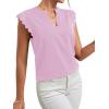 imageLYANER Womens Elegant Notch V Neck Lace Trim Cap Sleeve Blouse Shirt Sleeveless TopLight Purple