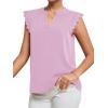imageLYANER Womens Elegant Notch V Neck Lace Trim Cap Sleeve Blouse Shirt Sleeveless TopLight Purple