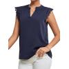 imageLYANER Womens Elegant Notch V Neck Lace Trim Cap Sleeve Blouse Shirt Sleeveless TopNavy