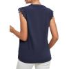imageLYANER Womens Elegant Notch V Neck Lace Trim Cap Sleeve Blouse Shirt Sleeveless TopNavy
