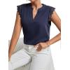 imageLYANER Womens Elegant Notch V Neck Lace Trim Cap Sleeve Blouse Shirt Sleeveless TopNavy