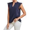 imageLYANER Womens Elegant Notch V Neck Lace Trim Cap Sleeve Blouse Shirt Sleeveless TopNavy