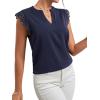 imageLYANER Womens Elegant Notch V Neck Lace Trim Cap Sleeve Blouse Shirt Sleeveless TopNavy