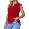 imageLYANER Womens Elegant Notch V Neck Lace Trim Cap Sleeve Blouse Shirt Sleeveless TopRed