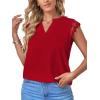 imageLYANER Womens Elegant Notch V Neck Lace Trim Cap Sleeve Blouse Shirt Sleeveless TopRed