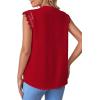 imageLYANER Womens Elegant Notch V Neck Lace Trim Cap Sleeve Blouse Shirt Sleeveless TopRed
