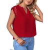 imageLYANER Womens Elegant Notch V Neck Lace Trim Cap Sleeve Blouse Shirt Sleeveless TopRed