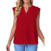 imageLYANER Womens Elegant Notch V Neck Lace Trim Cap Sleeve Blouse Shirt Sleeveless TopRed