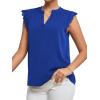imageLYANER Womens Elegant Notch V Neck Lace Trim Cap Sleeve Blouse Shirt Sleeveless TopRoyal Blue