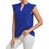 imageLYANER Womens Elegant Notch V Neck Lace Trim Cap Sleeve Blouse Shirt Sleeveless TopRoyal Blue