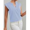 imageLYANER Womens Elegant Notch V Neck Lace Trim Cap Sleeve Blouse Shirt Sleeveless TopSky Blue