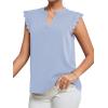 imageLYANER Womens Elegant Notch V Neck Lace Trim Cap Sleeve Blouse Shirt Sleeveless TopSky Blue