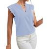 imageLYANER Womens Elegant Notch V Neck Lace Trim Cap Sleeve Blouse Shirt Sleeveless TopSky Blue