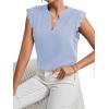 imageLYANER Womens Elegant Notch V Neck Lace Trim Cap Sleeve Blouse Shirt Sleeveless TopSky Blue