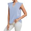 imageLYANER Womens Elegant Notch V Neck Lace Trim Cap Sleeve Blouse Shirt Sleeveless TopSky Blue