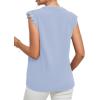 imageLYANER Womens Elegant Notch V Neck Lace Trim Cap Sleeve Blouse Shirt Sleeveless TopSky Blue
