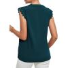 imageLYANER Womens Elegant Notch V Neck Lace Trim Cap Sleeve Blouse Shirt Sleeveless TopTeal