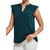imageLYANER Womens Elegant Notch V Neck Lace Trim Cap Sleeve Blouse Shirt Sleeveless TopTeal
