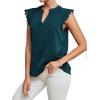 imageLYANER Womens Elegant Notch V Neck Lace Trim Cap Sleeve Blouse Shirt Sleeveless TopTeal