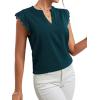 imageLYANER Womens Elegant Notch V Neck Lace Trim Cap Sleeve Blouse Shirt Sleeveless TopTeal