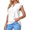 imageLYANER Womens Elegant Notch V Neck Lace Trim Cap Sleeve Blouse Shirt Sleeveless TopWhite